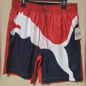 Puma Men's Regular Fit Red, White and Blue Swim Trunk Size S